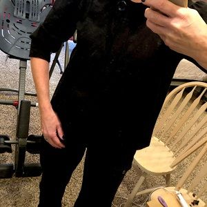 Women’s black sweater. 3/4 length sleeves.  Large top button.  Fits size 6-8.